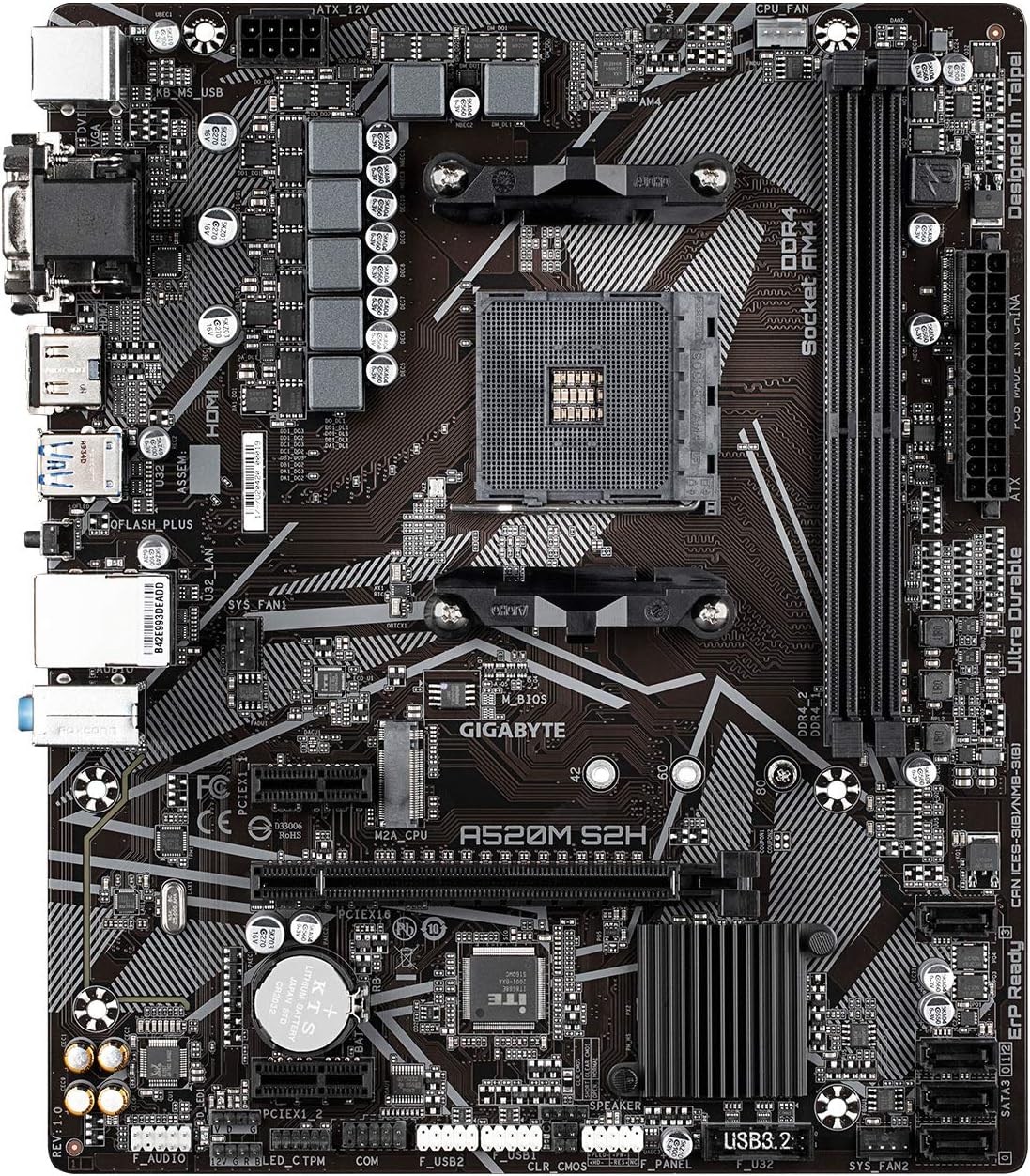 Motherboard Gigabyte (A520M S2H) Socket Am4 2*Ddr4M.2Dvi-Dhdmipcie 4.0Ps2Micro Atx