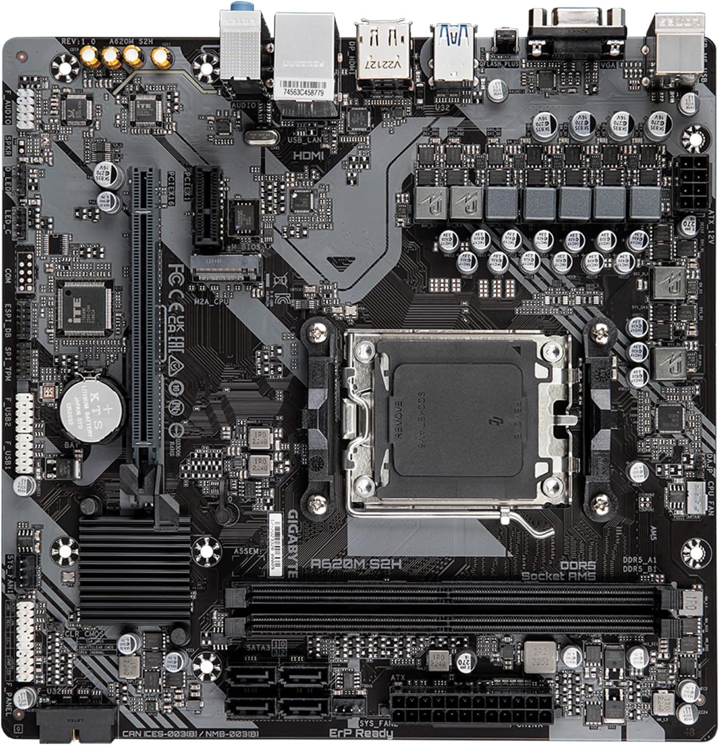 Motherboard Gigabyte (A620M S2H) Socket Am5, 2*Ddr5,Hdmi,Dp,Pcie-4.0,M.2,Micro Atx