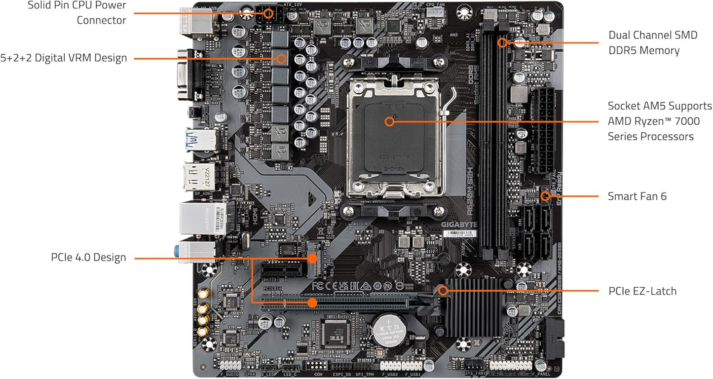 Motherboard Gigabyte (A620M S2H) Socket Am5, 2*Ddr5,Hdmi,Dp,Pcie-4.0,M.2,Micro Atx