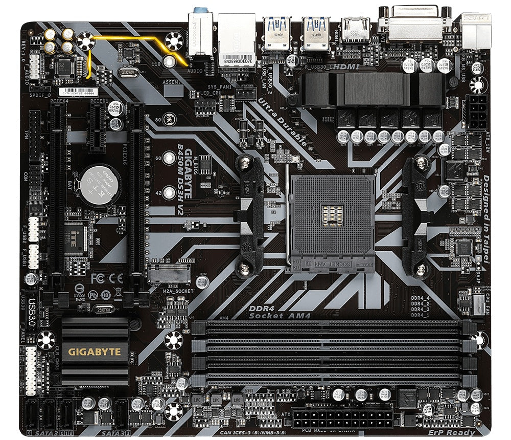Motherboard Gigabyte (B450M Ds3H V2) Socket Am4, 4*Ddr4 3600, Hdmi,Dvi, Micro Atx