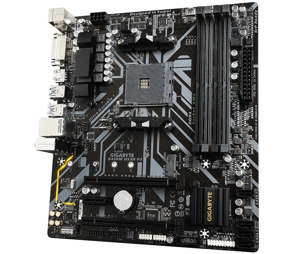 Motherboard Gigabyte (B450M Ds3H V2) Socket Am4, 4*Ddr4 3600, Hdmi,Dvi, Micro Atx