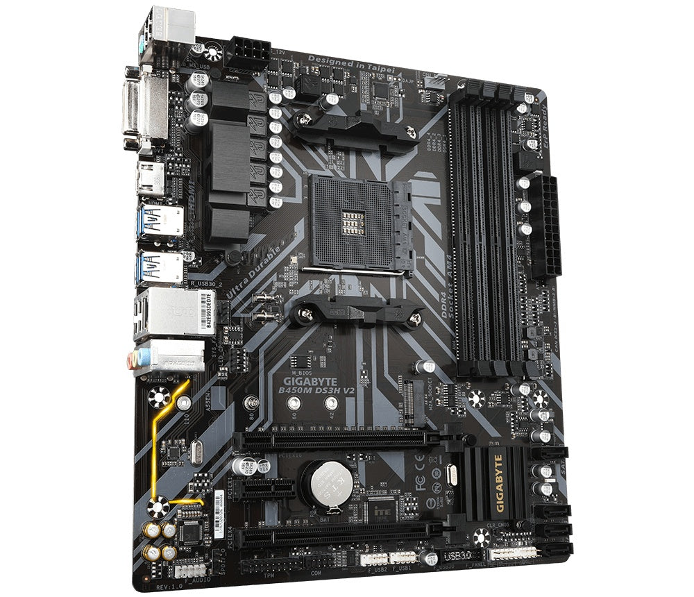 Motherboard Gigabyte (B450M Ds3H V2) Socket Am4, 4*Ddr4 3600, Hdmi,Dvi, Micro Atx