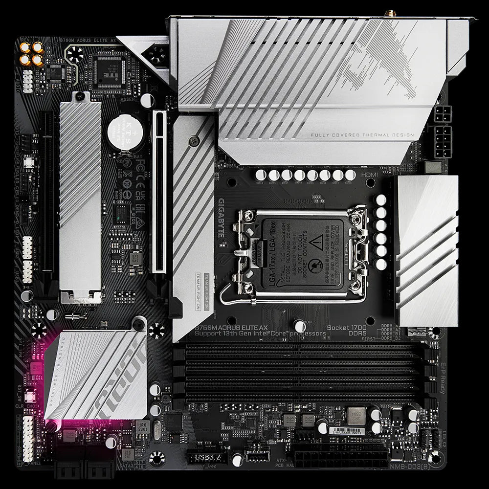 Motherboard Gigabyte (B760M Aorus Elite Ax) Socket 1700, 4*Ddr5 7600Mhz, Hdmi, Dp, Micro Atx