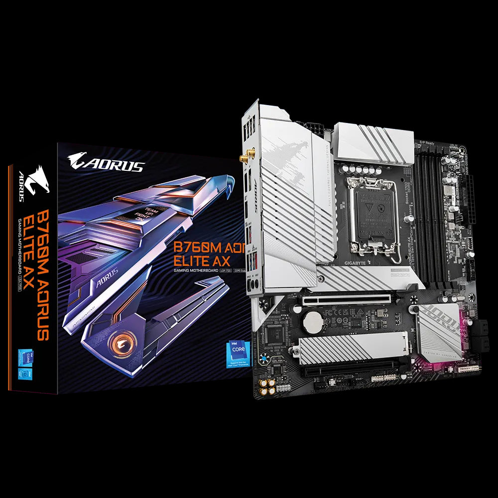 Motherboard Gigabyte (B760M Aorus Elite Ax) Socket 1700, 4*Ddr5 7600Mhz, Hdmi, Dp, Micro Atx