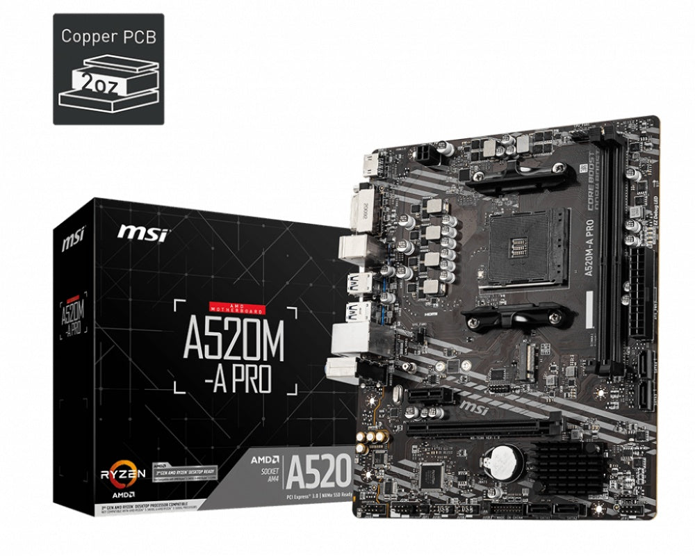 Motherboard Msi (A520M-A Pro) Socket Am4 2*Ddr4 4400 Hdmidvi-D M-Atx