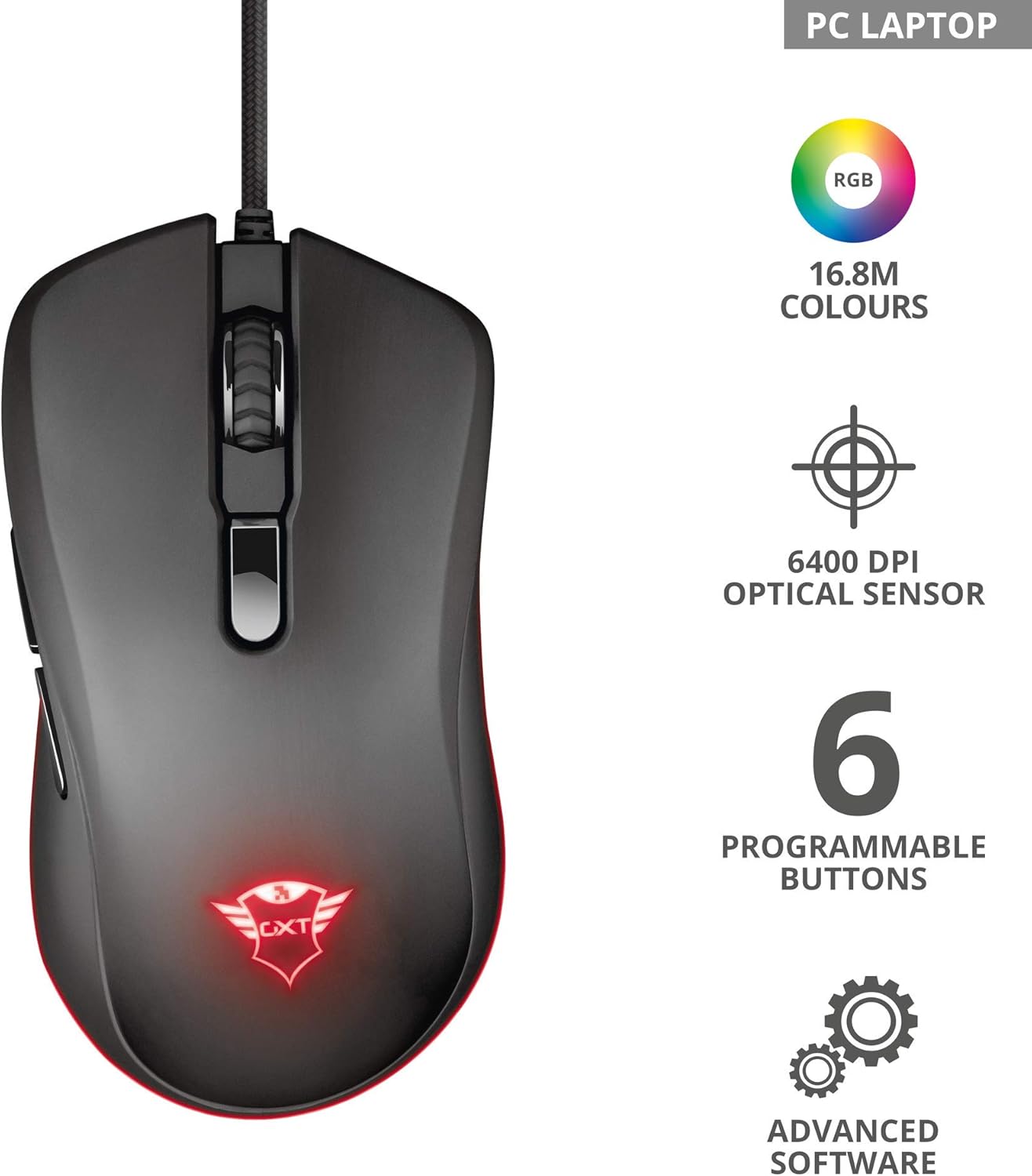 Mouse Trust Gxt (23575) 930 Jacx Rgb Gaming Mouse, 6400Dpi