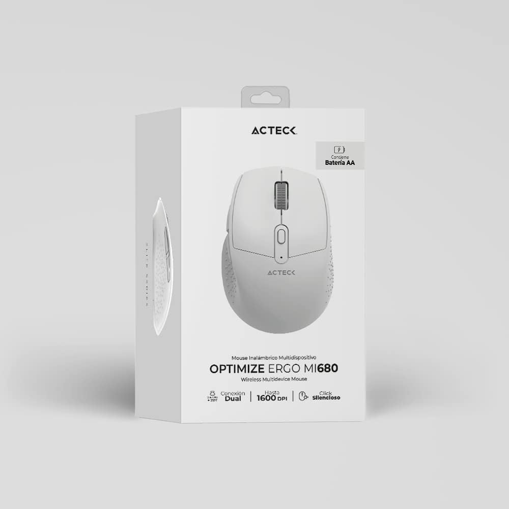 Mouse Inalambrico Acteck (Ac-934084) Optimize Ergo Mi680,Rf Usb,Bt,Optico,1600 Dpi,Blanco
