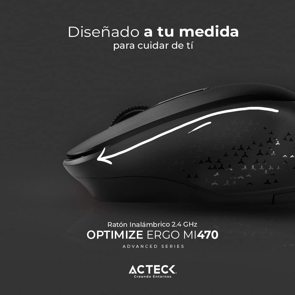 Mouse Inalambrico Acteck (Ac-934145) Optimize Ergo Mi470,Rf Usb,Optico,1600 Dpi,Negro
