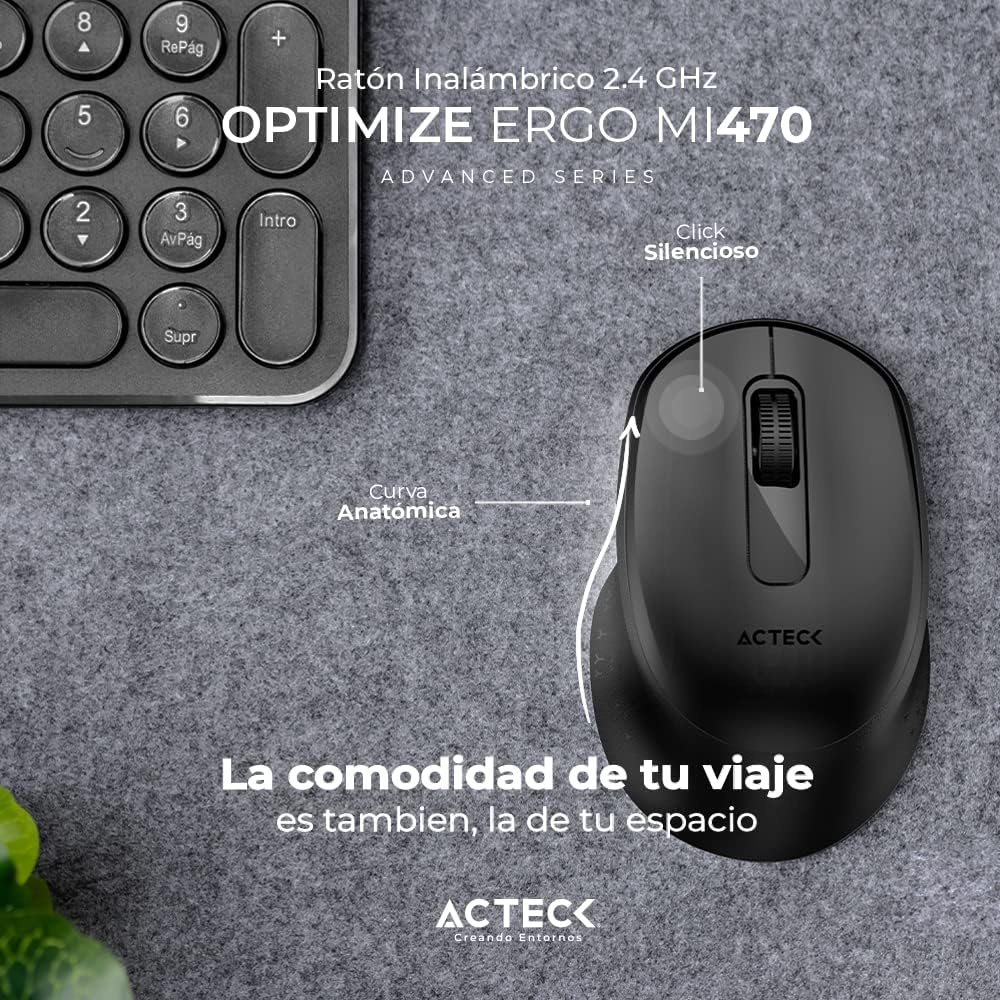 Mouse Inalambrico Acteck (Ac-934145) Optimize Ergo Mi470,Rf Usb,Optico,1600 Dpi,Negro