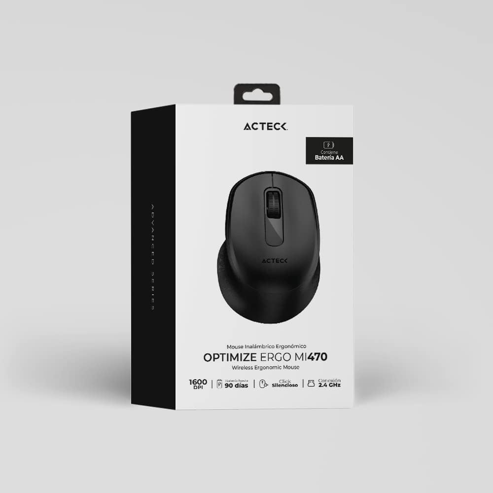 Mouse Inalambrico Acteck (Ac-934145) Optimize Ergo Mi470,Rf Usb,Optico,1600 Dpi,Negro