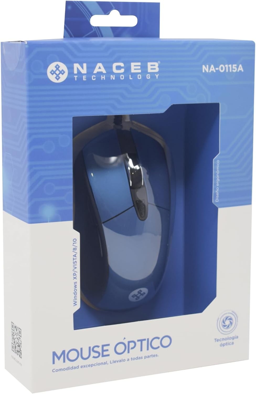 Mouse Naceb (Na-0115A) Alambrico, Optico, 6Botones, 800/2400 Dpi. Azul.