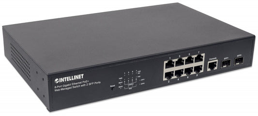 Switch Intellinet Gigabit Ethernet 561167, 8 Puertos Poe+ 10/100/1000Mbps + 2 Puertos Sfp, 20 Gbit/S, 8192 Entradas - Adm