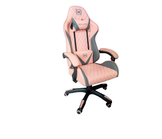 Silla Gamer Necnon (Nsg-01-Rs) Ngs-01,Piston Clase 4,Foam,Rueda 5",Cojin Lumbar Y Cabeza,Gris/Rosa