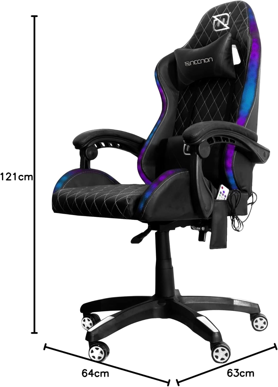 Silla Gamer Rgb Necnon (Nsg-Rgb1-Bl) Ngs-01,Pistonclase 4,Foam,Rueda 5",Cojin Lumbar Cabeza,Ngo/Bco