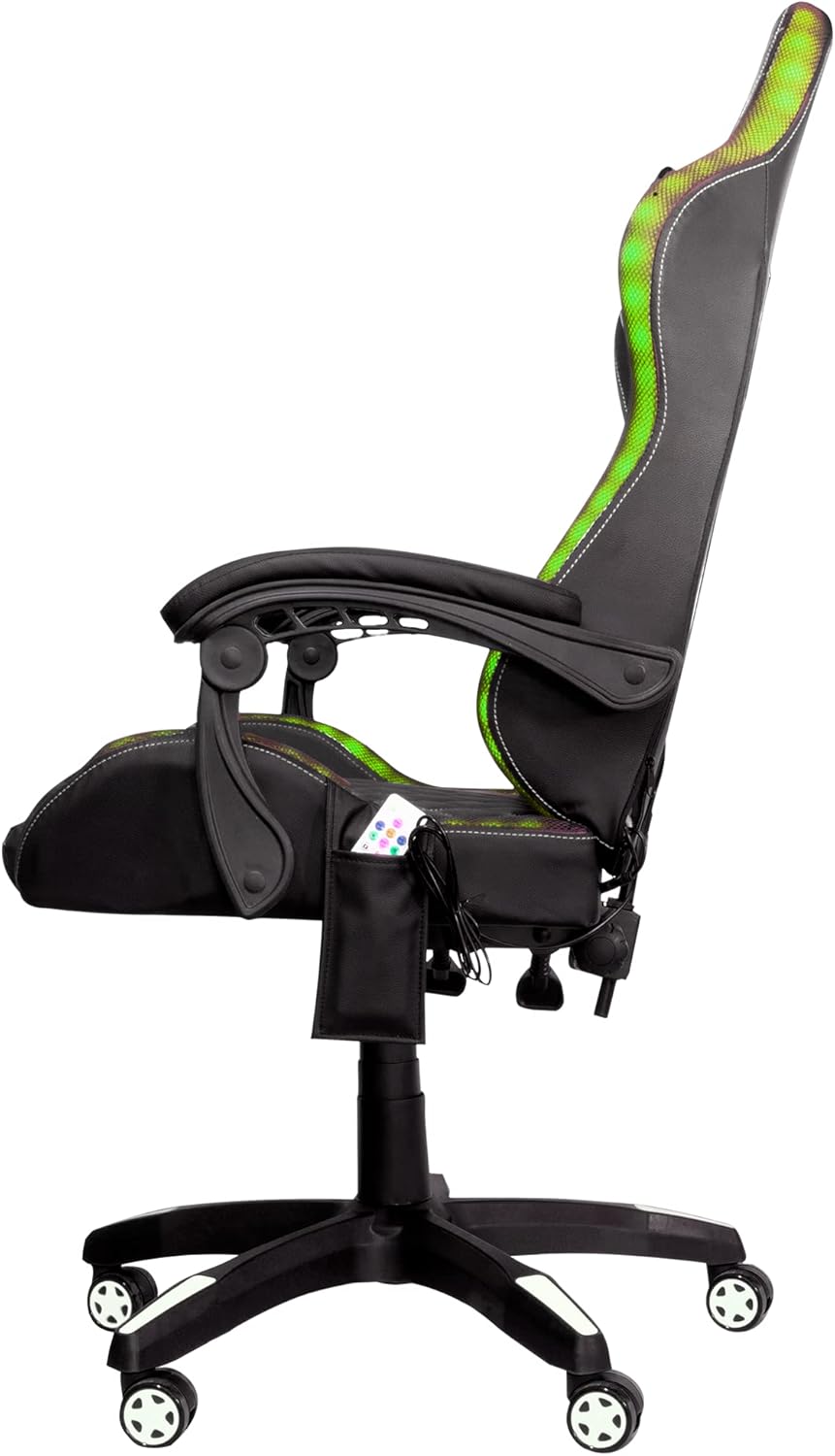 Silla Gamer Rgb Necnon (Nsg-Rgb1-Bl) Ngs-01,Pistonclase 4,Foam,Rueda 5",Cojin Lumbar Cabeza,Ngo/Bco