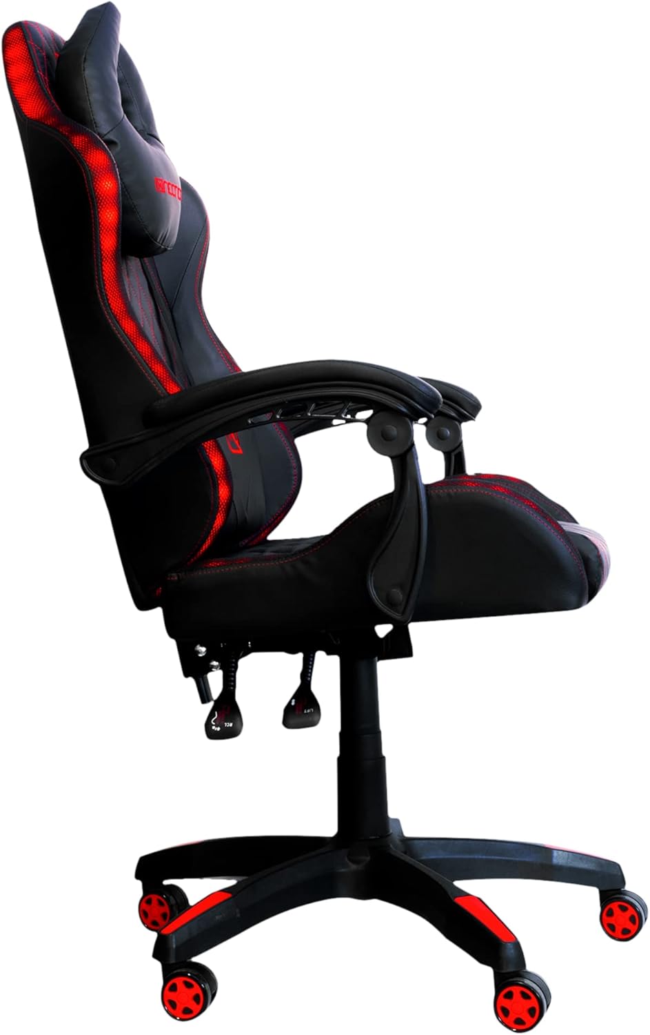 Silla Gamer Rgb Necnon (Nsg-Rgb1-Rj) Ngs-01,Pistonclase 4,Foam,Rueda 5",Cojin Lumbar Cabeza,Ngo/Rojo
