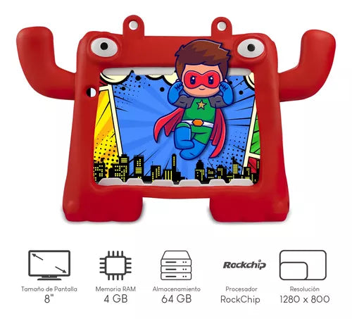 Tablet Vorago Kids 8""And 13 Qc 2.0 4/64Gb Ips 2/5Mp Roja Pad-8-Kids-Rd