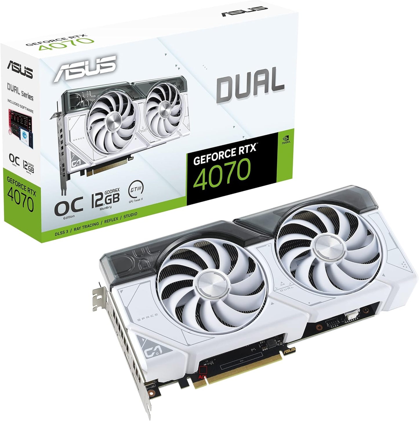Tarjeta De Video Asus (Dual-Rtx4070-O12G-White) Ddr6, 192 Bit,Pci-E 4.0,Hdmi,3*Dp,Dual Fan, Blanca