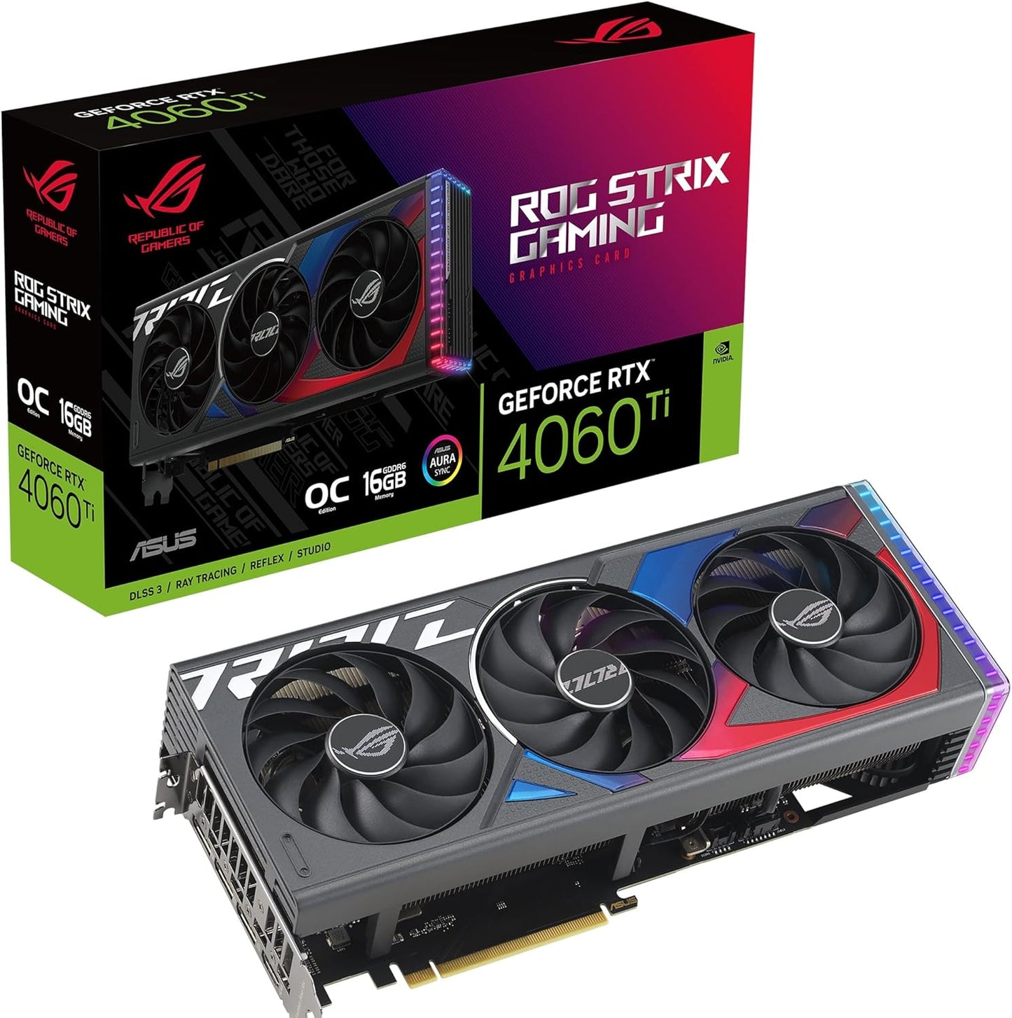 Tarjeta De Video Asus (Rog-Strix-Rtx4060Ti-O16G-Gaming)Gddr6 128Bit,Pci-E 4.0,Hdmi2.1,3*Dp1.4A,Argb