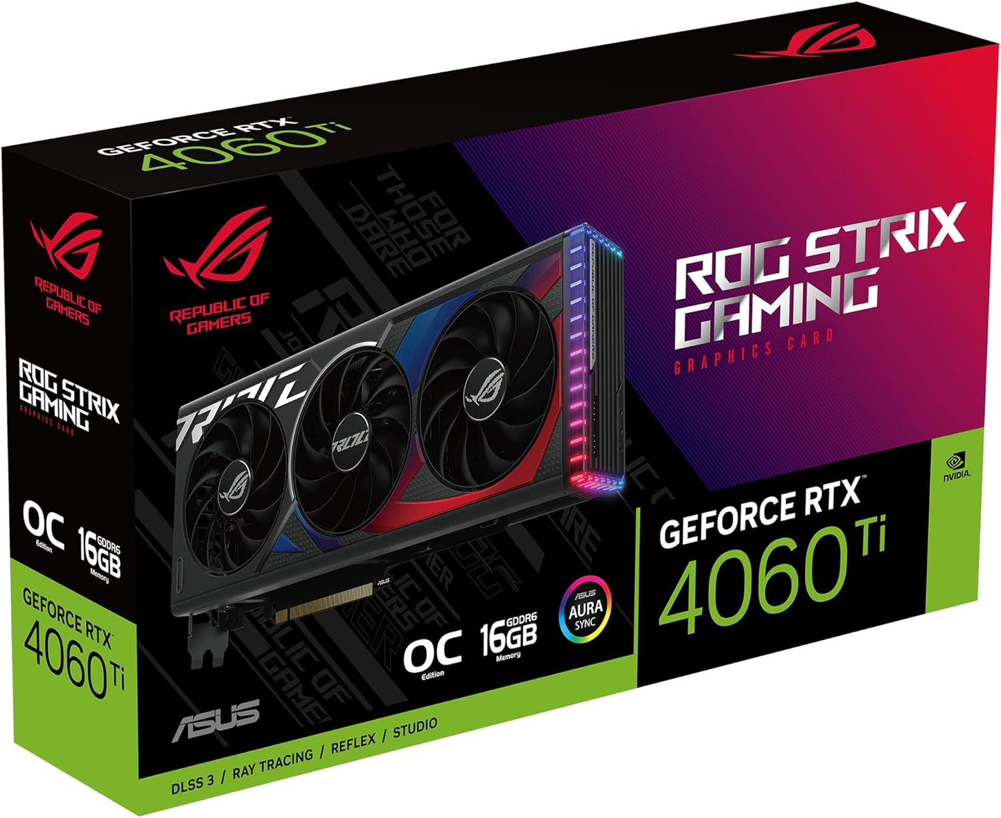 Tarjeta De Video Asus (Rog-Strix-Rtx4060Ti-O16G-Gaming)Gddr6 128Bit,Pci-E 4.0,Hdmi2.1,3*Dp1.4A,Argb