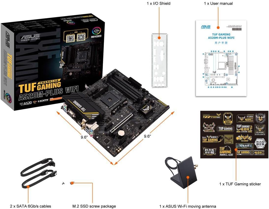 Motherboard Asus (Tuf Gaming A520M-Plus Wifi) Socket Am4,4*Ddr4,Hdmi,Dp,Vga,Pcie-3.0,Wifi,Micro Atx