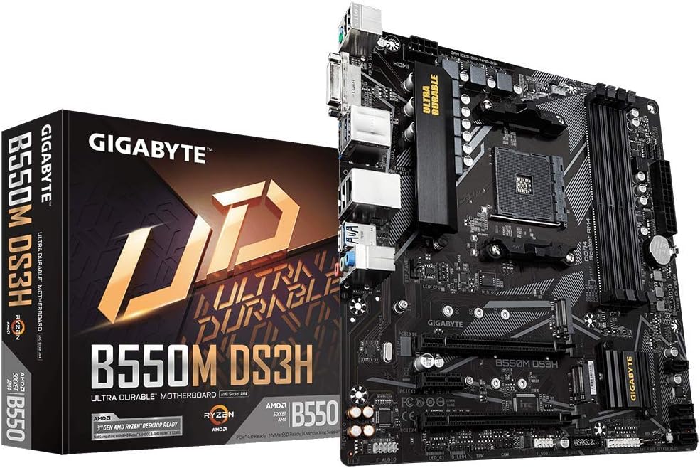Motherboard Gigabyte (B550M Ds3H) Socket Am4, 4*Ddr4,M.2,Dvi-D,Hdmi,Pcie 4.0,Ps2,Micro Atx