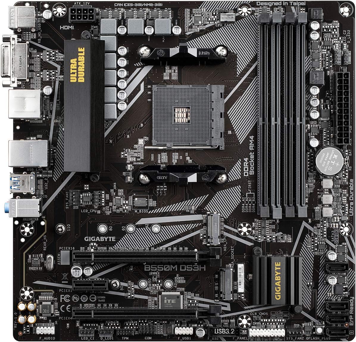 Motherboard Gigabyte (B550M Ds3H) Socket Am4, 4*Ddr4,M.2,Dvi-D,Hdmi,Pcie 4.0,Ps2,Micro Atx