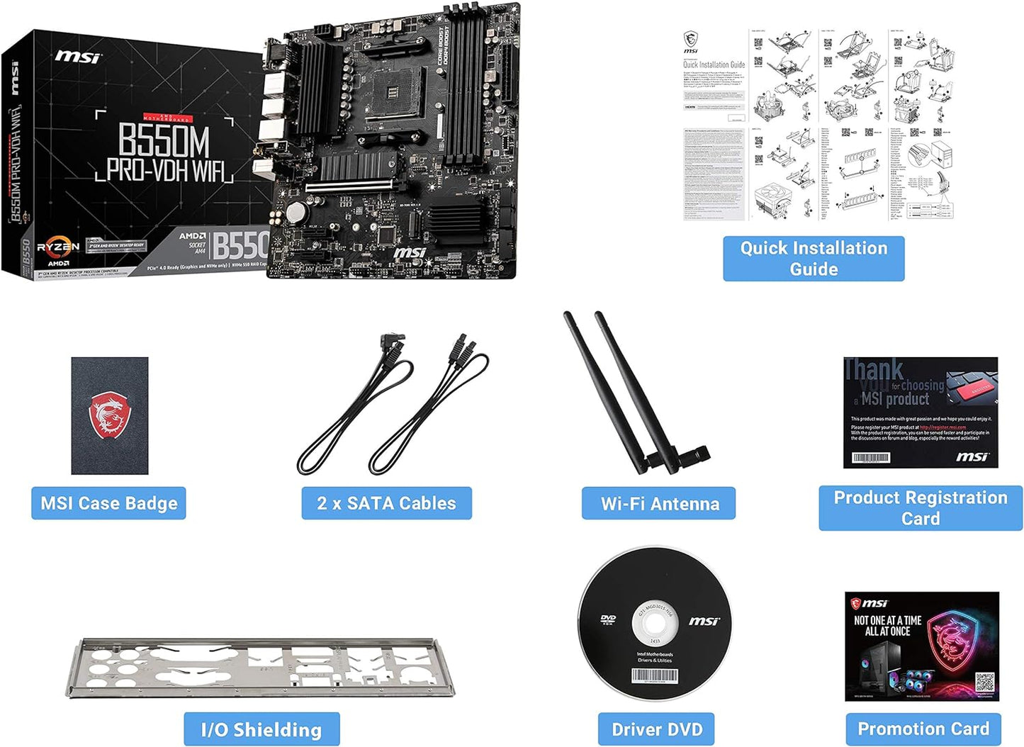 Motherboard Msi (B550M Pro-Vdh Wifi) Socketam4,4*Ddr4 4400,Hdmi,Dp, Vga, Pci-E 4.0, Micro Atx