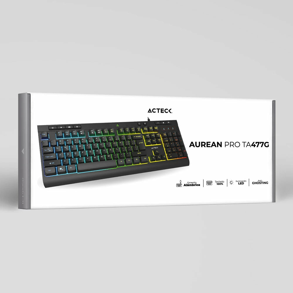 Teclado Alambrico Acteck (Ac-936743) Aurean Pro Ta477G Membrana 105 Teclas Negro