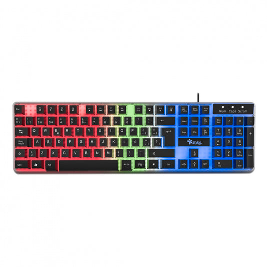 Teclado Alambrico Stylos (Sttealled1T) 105 Teclas Membrana Usb Led Transparente