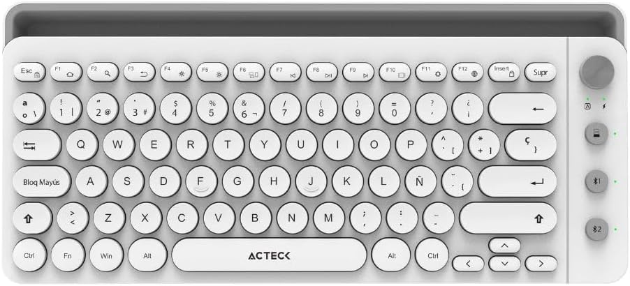 Teclado Inalambrico Acteck (Ac-934190) Uny Comp Ti685,Rf Usb,Bt,Base P/Dispositivo,Blanco