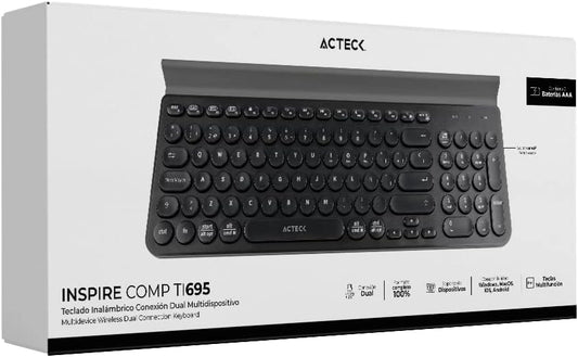 Teclado Inalambrico Acteck (Ac-934206) Inspire Comp Ti695,Rf Usb,Bt,Base P/Dispositivo,Negro
