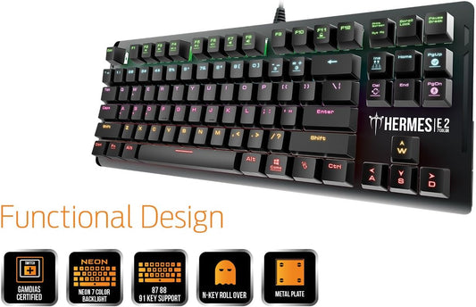 Teclado Mecanico Gamdias (Gd-Hermes E2 7 Color) Led 7 Colores,87 Teclas,Blue Switch,Negro