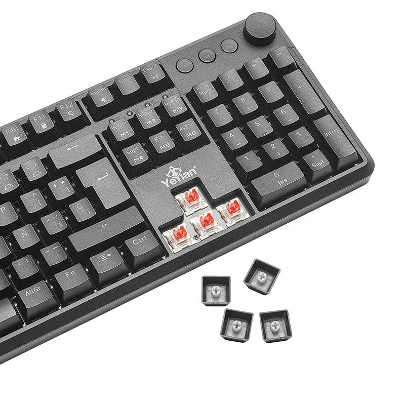 Teclado Mecanico Yeyian (Ytm28207R) Switch Rojo,Usb Alambrico,Espa¥Ol,Rgb,Proteccion Ip42,Negro
