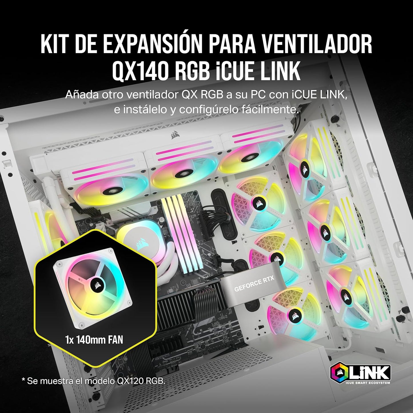 Ventilador Gabinete Corsair (Co-9051007-Ww) Icue Link Qx140 Rgb,1 Fan,140Mm,Domo Magnetico,Blanco