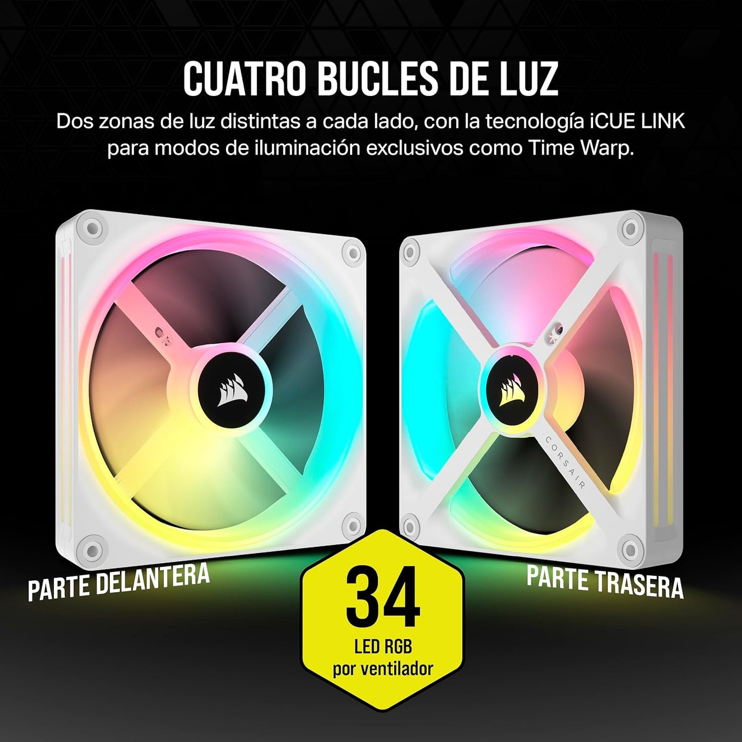 Ventilador Gabinete Corsair (Co-9051007-Ww) Icue Link Qx140 Rgb,1 Fan,140Mm,Domo Magnetico,Blanco