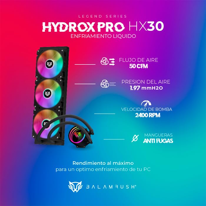 Ventilador P/Cpu Balam Rush (Br-937344) Hydrox Pro Hx30,360Mm,3 Fan 120Mm,Enfriamiento Liq,Negro