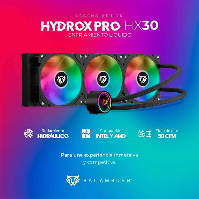 Ventilador P/Cpu Balam Rush (Br-937344) Hydrox Pro Hx30,360Mm,3 Fan 120Mm,Enfriamiento Liq,Negro