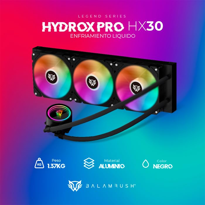 Ventilador P/Cpu Balam Rush (Br-937344) Hydrox Pro Hx30,360Mm,3 Fan 120Mm,Enfriamiento Liq,Negro