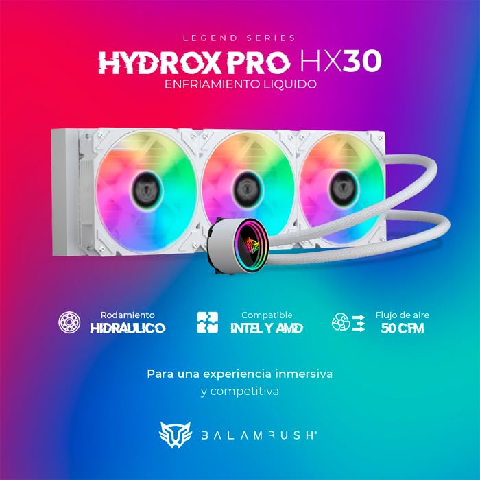 Ventilador P/Cpu Balam Rush (Br-937351) Hydrox Pro Hx30,360Mm,3 Fan 120Mm,Enfriamiento Liq,Blanco