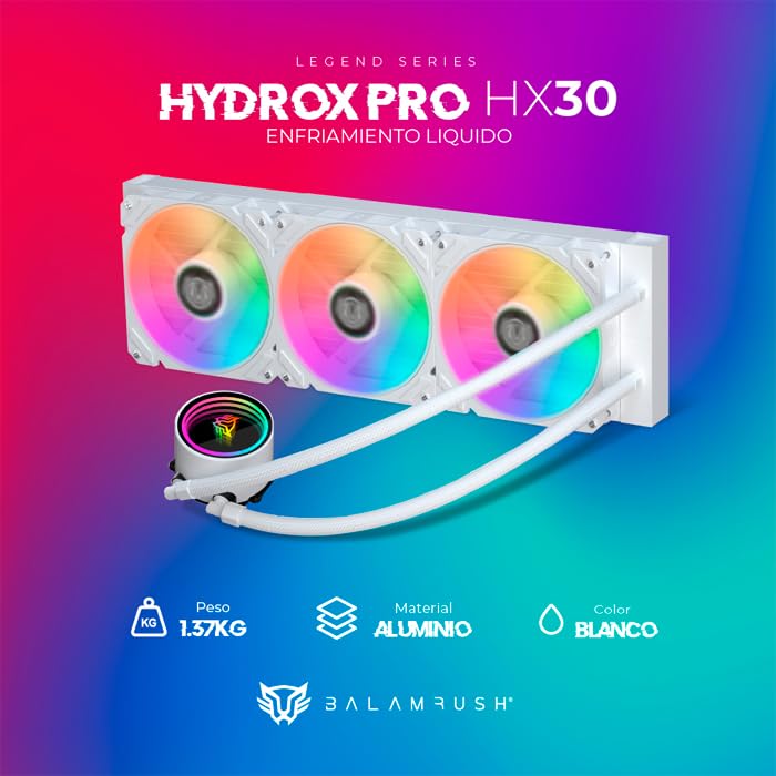 Ventilador P/Cpu Balam Rush (Br-937351) Hydrox Pro Hx30,360Mm,3 Fan 120Mm,Enfriamiento Liq,Blanco