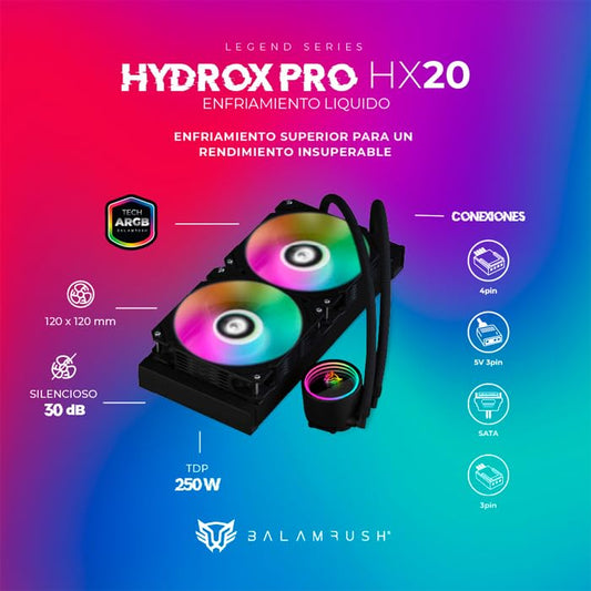 Ventilador P/Cpu Balam Rush (Br-937368) Hydrox Pro Hx20,240Mm,2 Fan 120Mm,Enfriamiento Liq,Negro