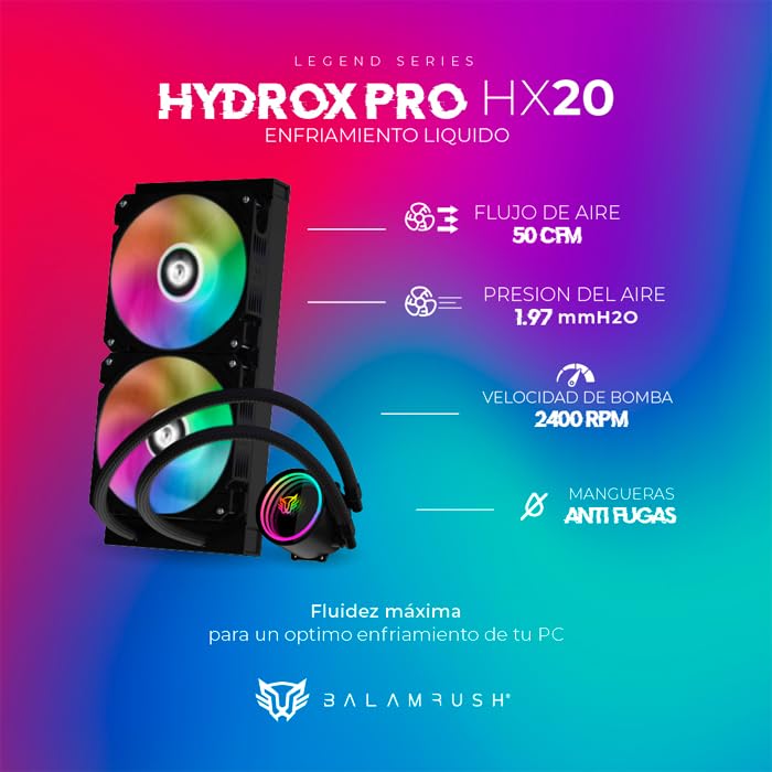 Ventilador P/Cpu Balam Rush (Br-937368) Hydrox Pro Hx20,240Mm,2 Fan 120Mm,Enfriamiento Liq,Negro