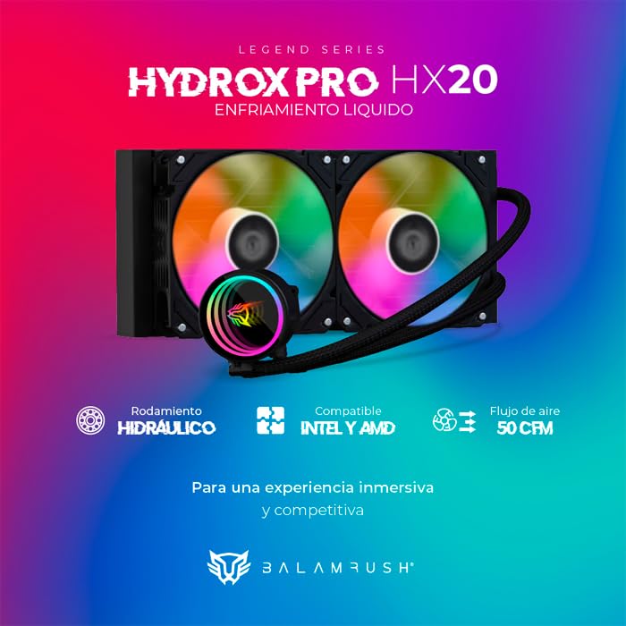 Ventilador P/Cpu Balam Rush (Br-937368) Hydrox Pro Hx20,240Mm,2 Fan 120Mm,Enfriamiento Liq,Negro