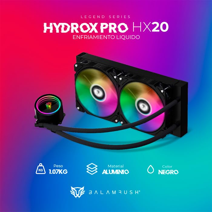 Ventilador P/Cpu Balam Rush (Br-937368) Hydrox Pro Hx20,240Mm,2 Fan 120Mm,Enfriamiento Liq,Negro
