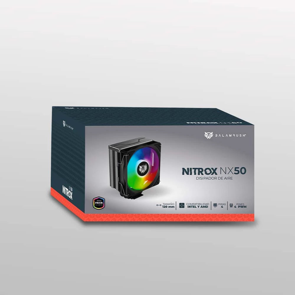 Ventilador P/Cpu Balam Rush (Br-937405) Nitrox Nx50,Vent 120Mm,4 Tubos,Lga 1700,Am5,Rgb,Negro
