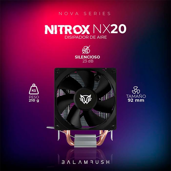 Ventilador P/Cpu Balam Rush (Br-937894) Nitrox Nx20,Vent 90Mm,2 Tubos,Lga 1700,Am5,Negro
