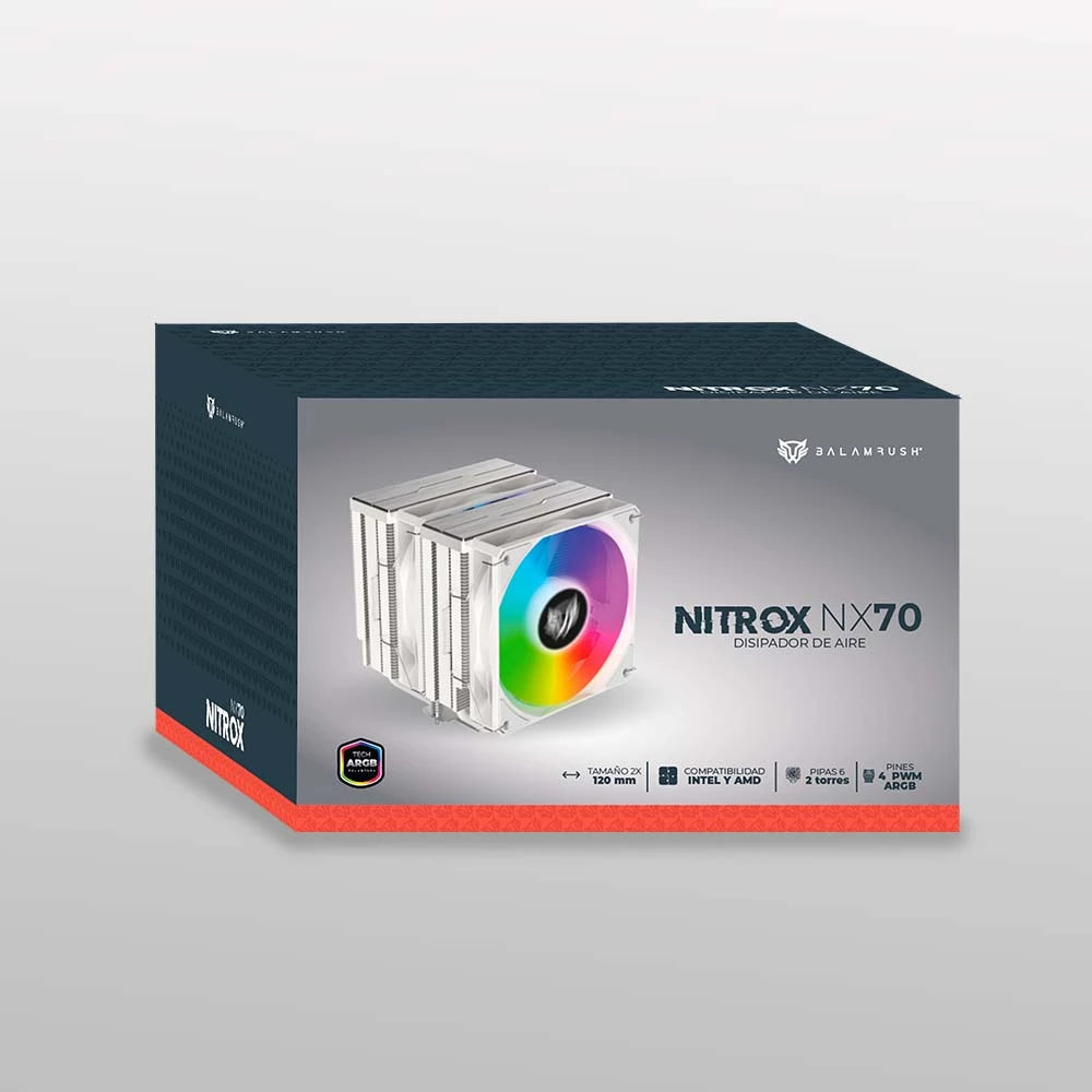 Ventilador P/Cpu Balam Rush (Br-937931) Nitrox Nx70W,Vent 120Mm,6 Tubos,Lga 1700,Am5,Argb,Blanco
