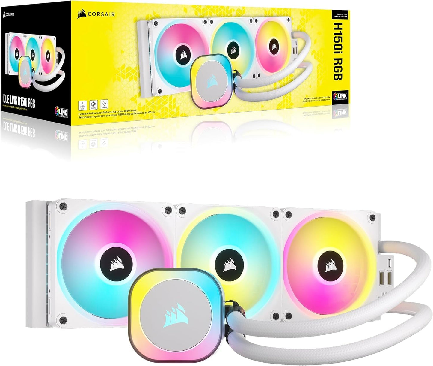 Ventilador P/Cpu Corsair (Cw-9061006-Ww) Icue Link H150I Rgb Aio,360Mm,3 Fan,Blanco