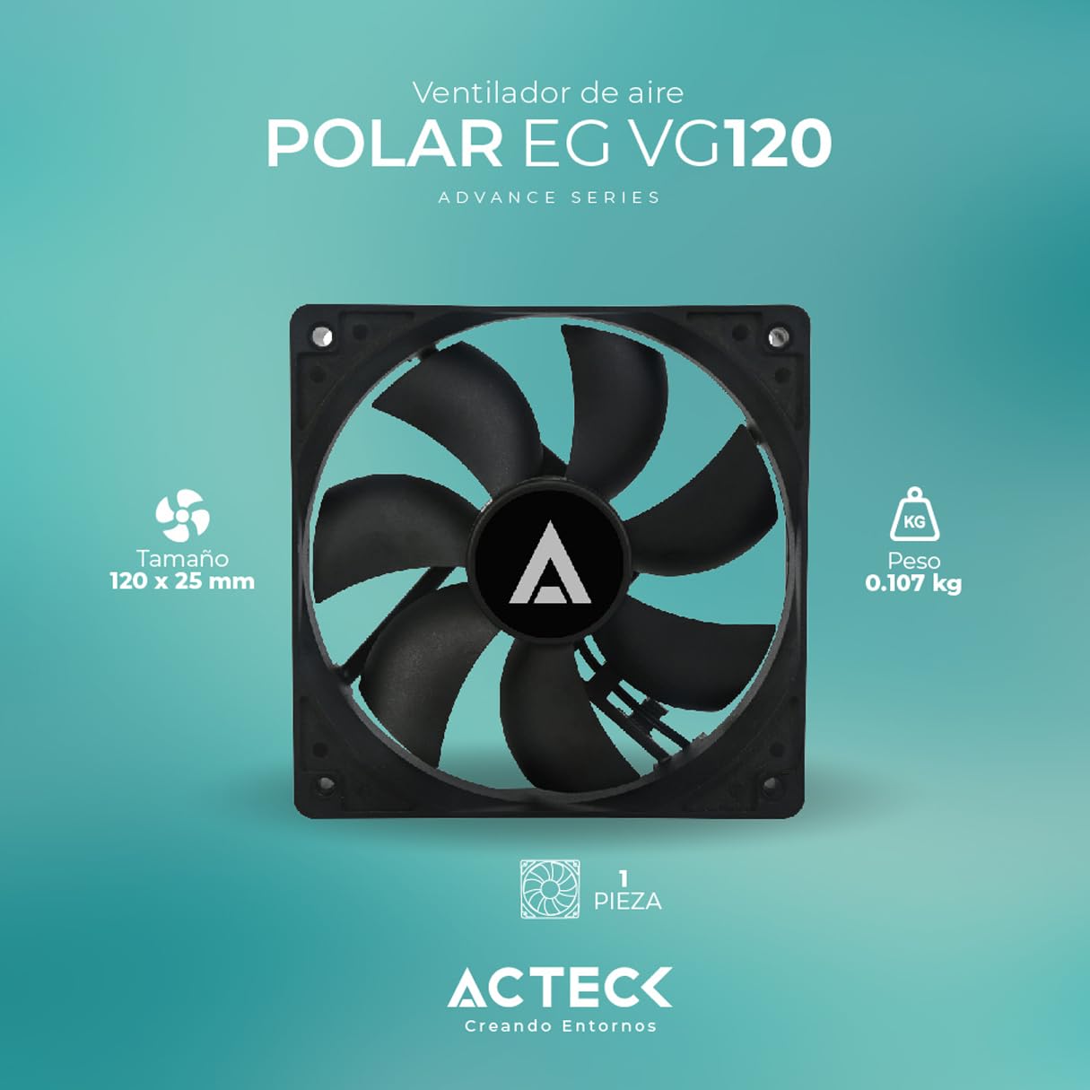 Ventilador P/Gabinete Acteck (Ac-938136) Polar Egvg120,Ventilador 120Mm,1200Rpm,Negro